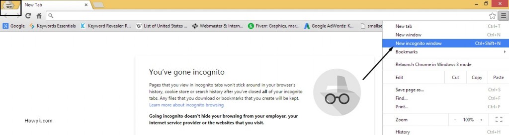 how to open Incognito Window in Chrome [howpk.com]